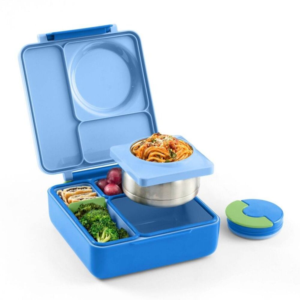 OmieBox Insulated Bento Lunch Box with Thermos Jar 3-Compartment - Blue